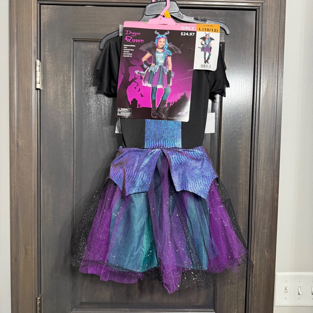 Dragon Queen Girls Costume Large 10-12 5 Piece Set Purple Teal Black NWT
